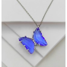 Cam Kelebek Lacivert  925 Ayar Gümüş Kolye