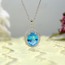 Akua Beyaz Zirkon Taşlı Oval Gümüş Kolye