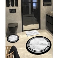 Ardizayn Lovely - Beyaz Kaymaz Pamuk Taban Yuvarlak Banyo Halısı 100 x 100 cm + 60 x 60 cm + 40 x 60 cm cm 3'lü