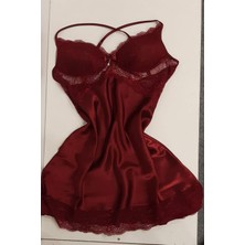 Duchesse 137 Çeyizlik Dantelli Saten 6'lı Set -Bordo