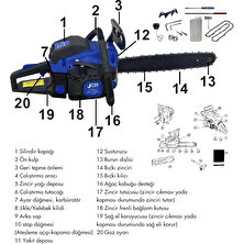 Jetta Power Tools 52 cc 2.9 Hp 8000 Rpm Benzinli Motorlu Testere Ağaç Odun Dal Kesme Makinesi Mavi Siyah