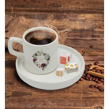 BK Kişiye Özel Sunum Tabaklı Çiçek Tasarımlı Türk Kahvesi Fincanı Model 14