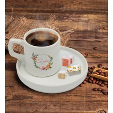 BK Kişiye Özel Sunum Tabaklı Çiçek Tasarımlı Türk Kahvesi Fincanı Model 10