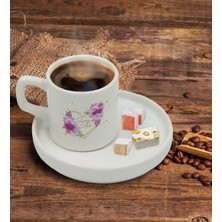 BK Kişiye Özel Sunum Tabaklı Çiçek Tasarımlı Türk Kahvesi Fincanı Model 3