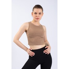 Kadın Camel Fitilli Örme Crop Atlet