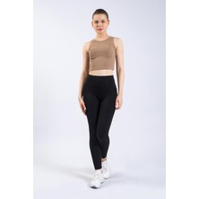 Kadın Camel Fitilli Örme Crop Atlet
