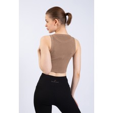 Kadın Camel Fitilli Örme Crop Atlet