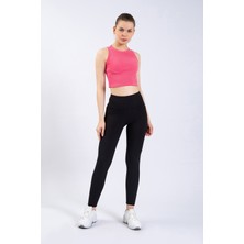 Kadın Pembe Fitilli Örme Crop Atlet