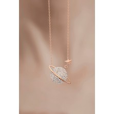 Bilsen Store 925 Ayar Gümüş Zincirli Rose Kaplama Zirkon Taşlı Gezegen Modeli Kolye