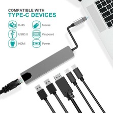 Flagen 6 In 1 Macbook Uyumlu Type-C™ To 4K HDMI Tv Projeksiyon Ultra Hd 1080P 2* Type-C 2* USB 3.0 100MBPS Ethernet Lan 6ın1 Çevirici Hub Adaptör