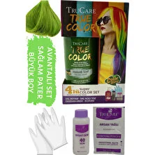 Truecolor Neon Elektrik Yeşil Saç Boyası Seti Saç Açıcı ve Eldivenli