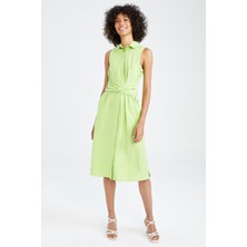 DeFacto Gömlek Yaka Bel Detaylı Poplin Midi  Elbise Y3773AZ22HS