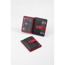 Cengiz Pakel Hakiki Deri Siyah-Kırmızı Unisex Kartlık 2453T
