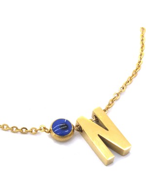 Ferizz   Altın Kaplama Nazar Boncuklu N Harfli Kadın Halhal HAL-121