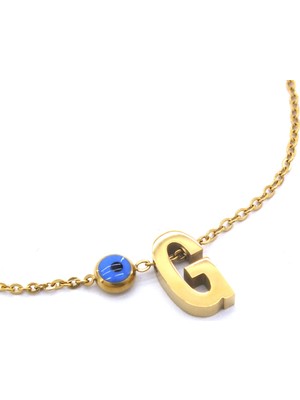 Ferizz   Altın Kaplama Nazar Boncuklu G Harfli Kadın Halhal HAL-119