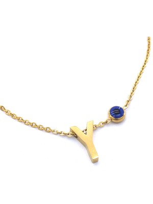 Ferizz   Altın Kaplama Nazar Boncuklu Y Harfli Kadın Halhal HAL-116