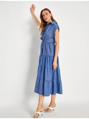 Koton Fırfırlı Uzun Elbise Bağlama Detaylı Kısa Kollu