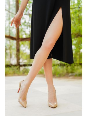 Moda Radikal Fabiens Nude Rugan Şeffaf Detaylı Topuklu Kadın Ayakkabı