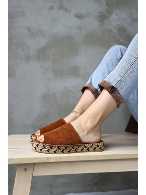 Nilufarr Pera Taba Süet Hakiki Deri Kadın Espadril Terlik