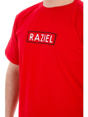 Razıel Oversıze  Kabartma Amblem Baskılı Kırmızı T-Shirt