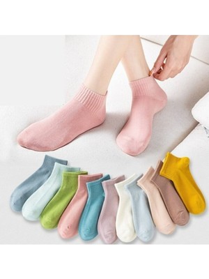 Meguca Socks Kadın Renkli Yarım Konç Kolej Çorap Seti 10 Çift