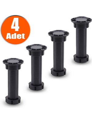 Badem10 Ayarlanabilir Dolap Mobilya Ünite Mutfak Tezgah Yükseltme Ayağı 12 Cm Siyah Denge Ayakları (4 Adet)