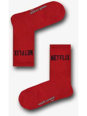 Neşeli Çoraplar Kırmızı Netflix Desenli Renkli Kadın Çorap