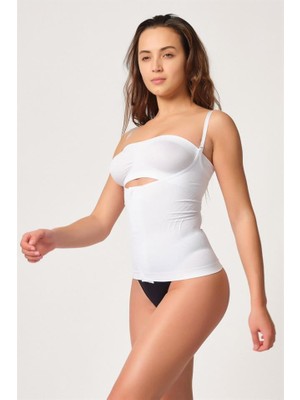 Emay 2030 Seamless Agraflı Göğsü Açık Atlet Korse Beyaz