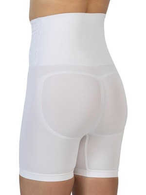 Emay 2091 Seamless Önü Dantelli Yüksek Bel Boxer Korse Beyaz