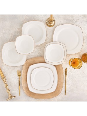 Karaca Adelia 24 Parça 6 Kişilik Gold Yarım Kare Yemek Takımı
