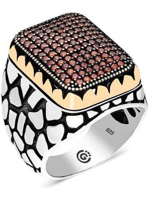 Gumush Gümüş Kırmızı Zirkon Taşlı Kare Erkek Yüzük