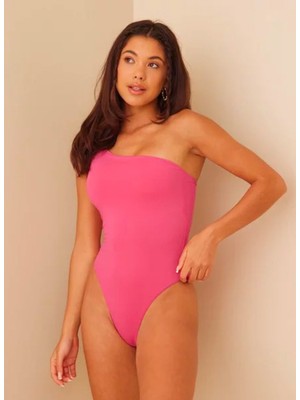 Only Onlalba One Shoulder Swimsuit Normal Kalıp Düz Fuşya Kadın Mayo