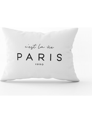 Cango Home Beyaz Siyah Paris Yazılı Modern Dijital Baskı Kırlent Yastık Kılıfı - CGH394-3550 Çift Tarafı Baskılı