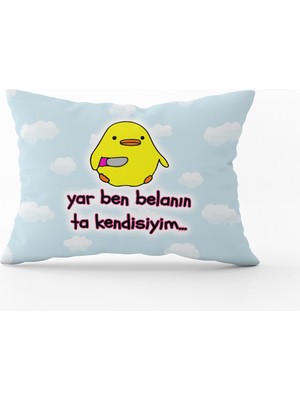 Cango Home Sarı Beyaz  Yar Ben Belanın Ta Kendisiyim Yazılı Dijital Baskı Kırlent Yastık Kılıfı - CGH404-3550 Çift Tarafı Baskılı