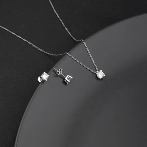 Miavi Silver 925 Ayar Gümüş Rodyum Renk Tek Taş Kolye  Küpe Takı Seti