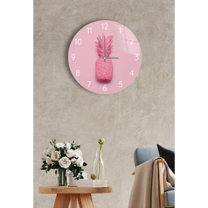 Duvar Saati - Cam - Sessiz Akar - Pembe Ananas Çap 27