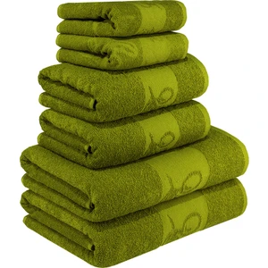 Textile Colors Zeytin Desenli Pamuk Banyo Havlu Seti 6 Adet, 2 Banyo Havlusu, 2 El Havlusu, ve 2 Yüz Havlusu, -Style- Zeytin Yeşil,