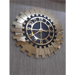 Modern Kabartmalı Dekoratif Duvar Saati Lüks Altın Sarısı Güneş Modern Ev Ofis Saati 40X40 cm