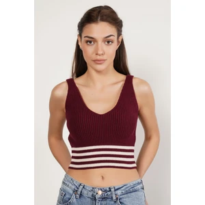 Trist Star Kadın Bordo %100 Organik Pamuk Likralı Crop Triko Atlet Örme Bluz TRIST-6106