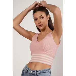 Trist Star Kadın Pembe %100 Organik Pamuk Likralı Crop Triko Atlet Örme Bluz TRIST-6106