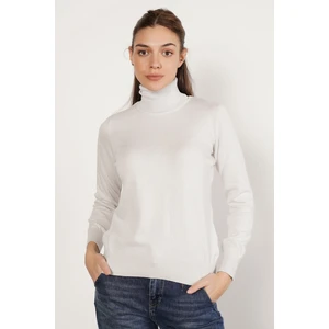 Trist Star Kadın Buz Gri %100 Organik Pamuk Balıkçı Yaka Triko Kazak Örme Bluz TRIST-6103