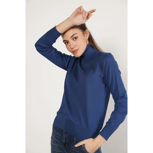 Trist Star Kadın İndigo %100 Organik Pamuk Balıkçı Yaka Triko Kazak TRIST-6103