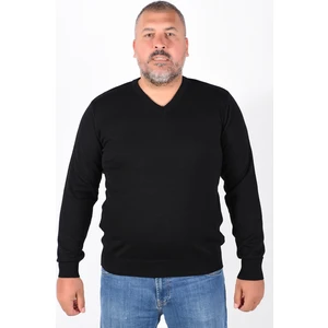 Trist Star Büyük Beden Erkek Siyah %100 Pamuk V Yaka Kazak TRIST-2102