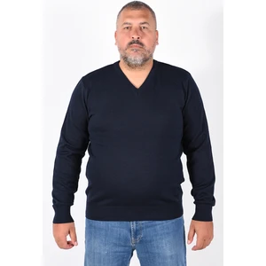 Trist Star Büyük Beden Erkek Lacivert %100 Pamuk V Yaka Kazak TRIST-2102