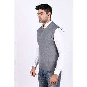 Trist Star Erkek Koyu Gri %100 Pamuk V Yaka Triko Süveter TRIST-1103