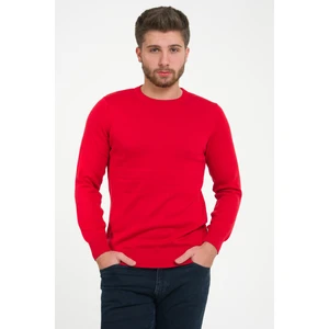 Trist Star  Erkek Kırmızı %100 Pamuk Bisiklet Yaka Triko Kazak TRIST-1101