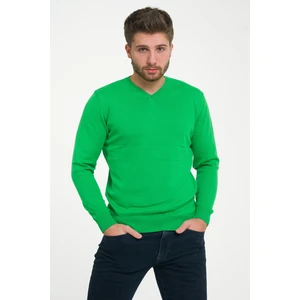 Trist Star Erkek Çimen Yeşili %100 Pamuk Bisiklet Yaka Triko Kazak TRIST-1102