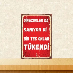 Dinazorlar Da Sanıyor Ki 20-30 cm Retro Ahşap Poster TKFX4326