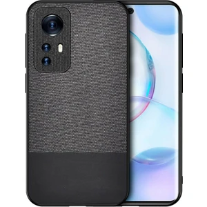 Xiaomi 12 Pro Fabrik Kumaş ve Deri Desen Kılıf - Siyah
