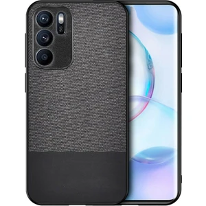 Oppo Reno 6 4g Fabrik Kumaş ve Deri Desen Kılıf - Siyah